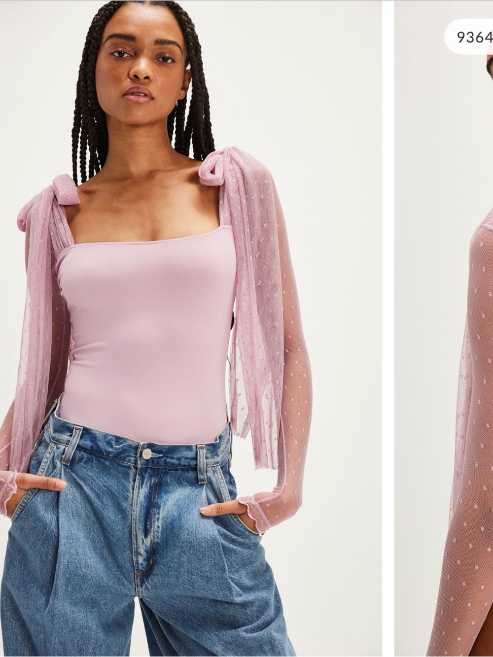 Free People Dusty Pink Tie-Shoulder Square Neck Bodysuit